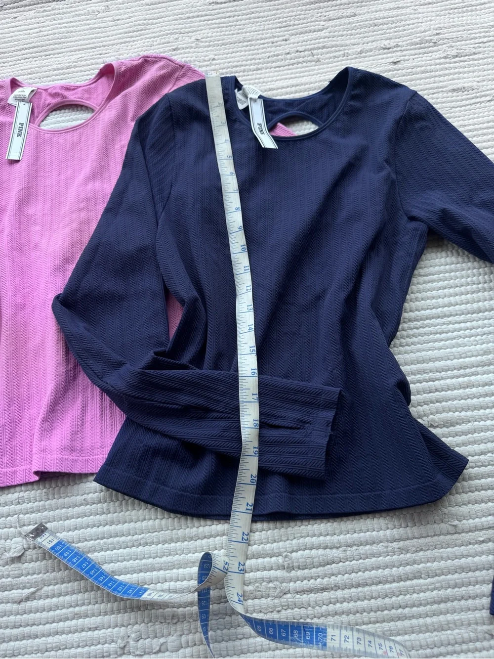PINK Textured Open-Back Long Sleeve Top Bundle | Pink & Navy | Size Large NWT - Picture 5 of 11
